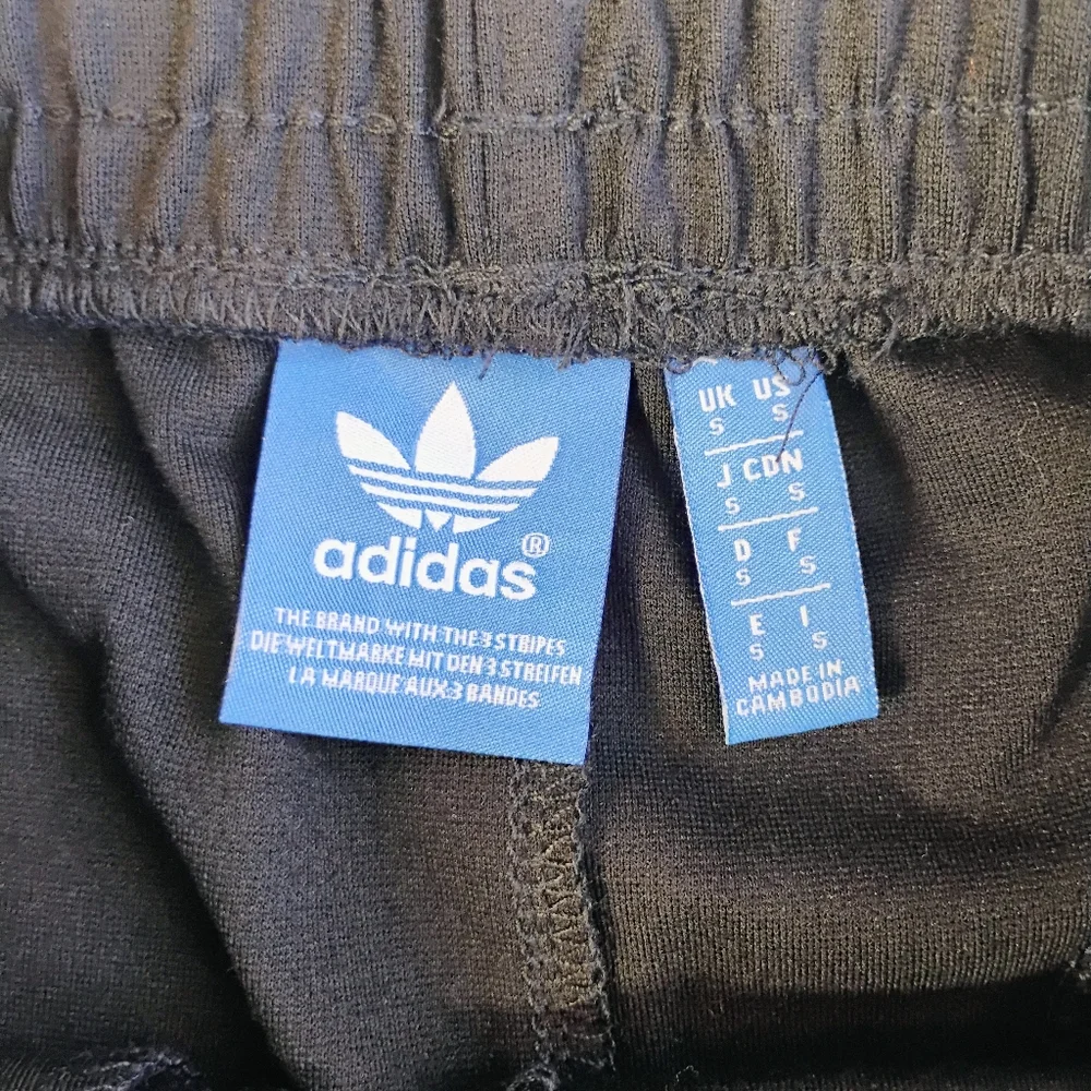 adidas Black Track Pants with White Side Stripes and Red/Gold Heart Embroidery - Picture 6 of 13